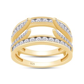 SAVEARTH DIAMONDS 1CT Round Lab Created Moissanite Combination Cathedral & Classic Enhancer Ring Guard In 14K Yellow Gold Plated Sterling Silver (1Cttw)-6.5