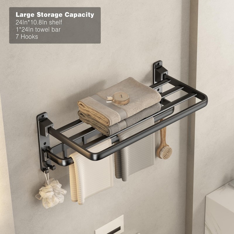 VOLDRA Towel Racks for Bathroom, 24-Inch Towel Shelf with Towel