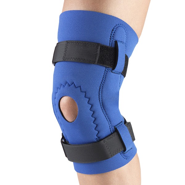 OTC Knee Brace Neoprene Sleeve Hor-Shu Pad Hinged Bars, Blue, Small