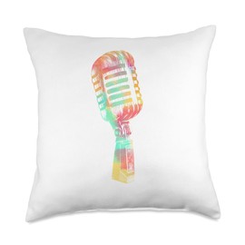 Singer Vocalist Gifts Men Women Colorful Studio Microphone Throw Pillow