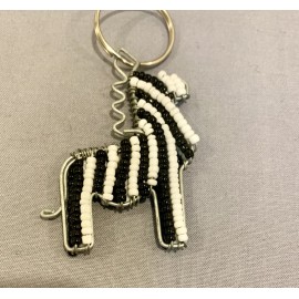 Beaded Zebra keychain, black and white color glass beads ,Handmade Wild Animals