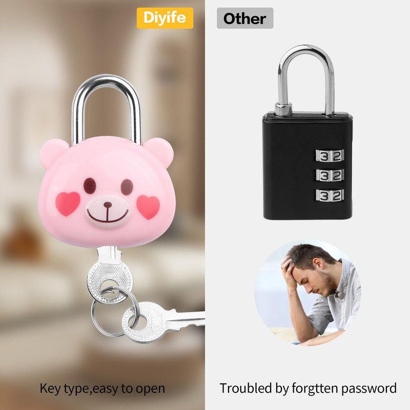Cute Little Bear Lock with Keys, Mini Padlock for Gym