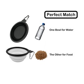 KlerRoem Collapsible Dog Travel Bowls, 2 Pack Dog Small/Large Travel Bowl Portable Foldable Pet Feeding Watering Dish for Traveling, Walking, Parking (Black & White, Small, 12oz)