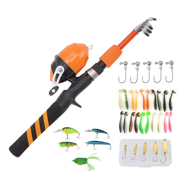 1.5m Kids Fishing Pole Orange Mini Portable Retractable Foldable Beginner