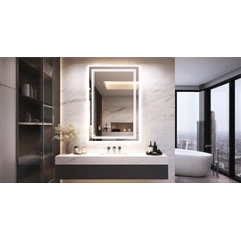 SOGOLINE 24x36 Inch Bathroom Mirror with Lights, CRI 90+, 3 Colors, Dimmable, Top Tempered Glass with Silver Back & Acrylic Side, Anti-Fog, Rotatable LED Mirror for Bathroom, Memory Function