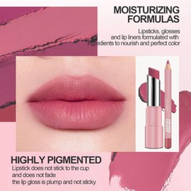 Nude Pink Lipstick Lip Liner Set, Matte Soft Pink Lipliner Long Lasting Waterproof Lip Stick, Silky Smooth Full-Coverage Highly Pigmented Lipsticks Lip Line Pencil Set, Gift for Women