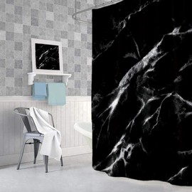 DaLin Marble Shower Curtain, Abstract Black Natural Marble Shower Curtain, Black White Print Texture Pattern Shower Curtain, Waterproof Polyester Fabric Bath Curtain, with 12 Plastic Hooks, 72" X 72"