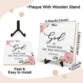 Christian Bible Verse Wooden Desk Sign,God Is Within Her, She Will Not Fall,Motivational Gift for Women, Home or Office Decor 5.9x5.9inch(PSALM 46:5)