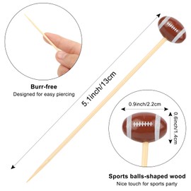 200 Pcs Football Cocktail Picks, 5 Inch Bamboo Cocktail Picks Decorative Sports Ball End, Toothpicks for Appetizers Skewers Drinks Dessert Football Sport Party Decorations