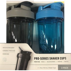 BlenderBottle Pro Series Shaker Bottle BlenderBall Rounded Base with SpoutGuard, 24 Ounce, 2-Pack (Grey - Blue)