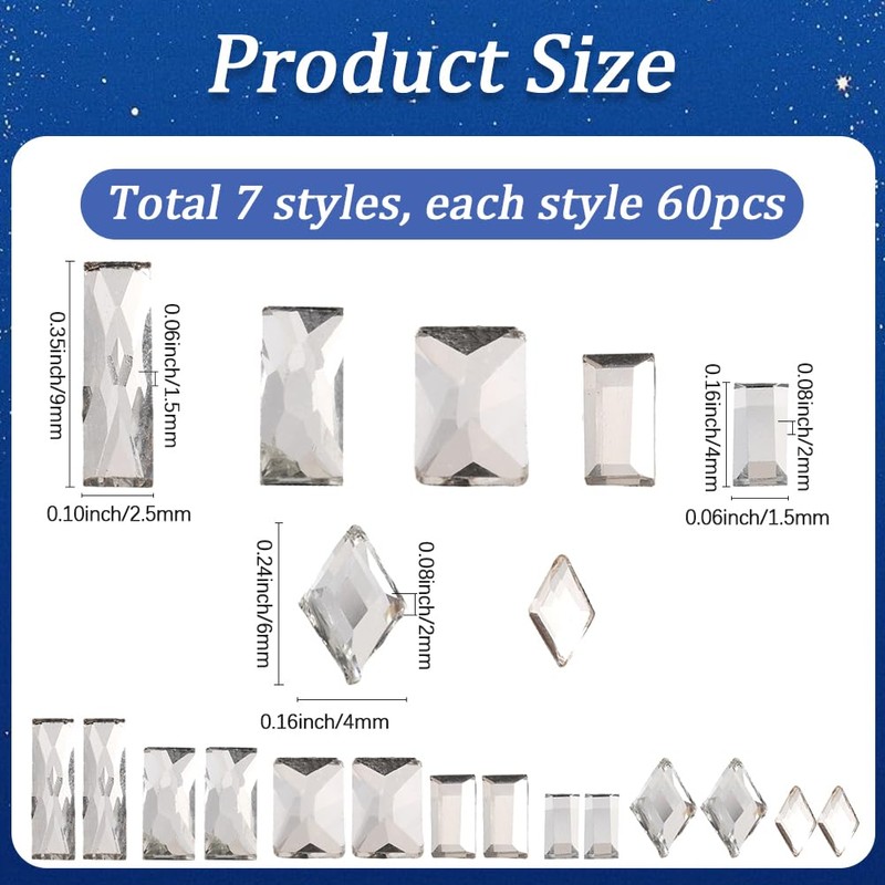 SUNNYCLUE 420 Stück 7 Stile Rechteckige Glas Strasssteine Mit Flacher
