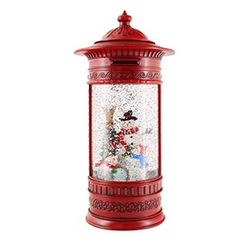 Victory Creative Snowman Family Lighted Post Box Snow Globe Spinner 10.5" with Swirling Glitter Battery Operated, Timer & USB