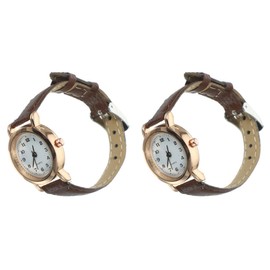 2pcs Women Watch Simple Stylish Digital Face Leather Small Watch for Girls Ladies Students, Brown, Versatile and Practical for Daily Wear