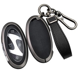 ontto Metal Key Cover Fit for Hyundai Sonata Hybrid Santa fe 2024 Key Fob,Leather Car Key Case Holder Fit for Hyundai Ioniq 6 Grandeur GN7 Kona Elantra Azera,Anti-Scratched Key Fob Protector,Black