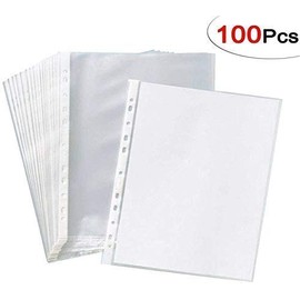 SHIVIRA 100 Pcs Transparent Document Sleeves, Leaf Sheet Clear Certificates/Waterproof Sheet Protectors 11 Holes Punched Ring Files (A4 Size)