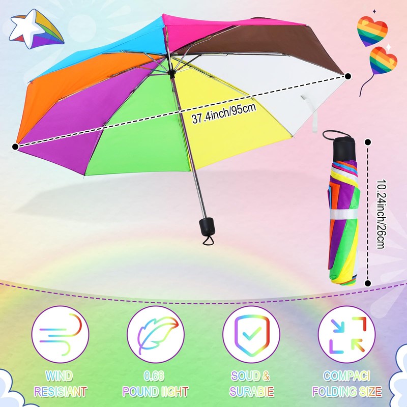Silkfly 24 Pcs 8 Rib Rainbow Umbrella Bulk Compact Portable