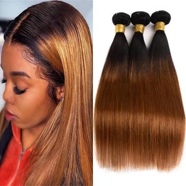 Brown Human Hair Bundles Ombre Bundles 1B30 Brown Straight Human Hair Bundles Two Tone Bundles Brazilian Hair Weave Bundles Brown Straight Human Virgin Hair Extensions 24 26 28 Inch