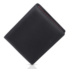 ecoofee Men's Bi-fold Wallet, Genuine Leather, Thin, Box-Shaped Coin Purse, First-class Wallet, Craftsmen-Made Bi-fold Wallet, Compact, black