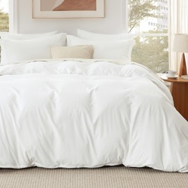 Bedsure Queen Duvet Cover Set with Fitted Sheet - Soft Double Brushed White Bedding Duvet Cover Set, 6 Pieces, Includes 1 Duvet Cover, 1 Fitted Sheet, 2 Pillow Shams, 2 Pillowcases, NO Comforter