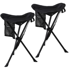 REDCAMP 2 Pack Extra Tall Folding Tripod Stools for Adults, Lightweight Portable Camping Stools for Blinds, Small Tripod Chairs for Fishing Backpacking Travel, Black