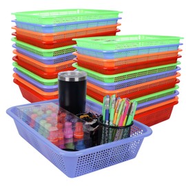 Kolewo4ever 24 Pack Classroom Storage Baskets Pencil Organizer Bins 13.5 x 10 x 3 Inch Paper Trays Organizer Basket Plastic Book Baskets for Classroom Library Organizer