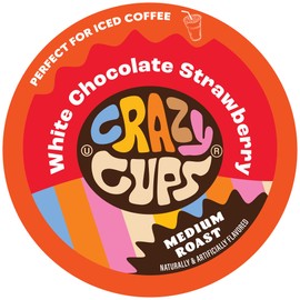 Crazy Cups Flavored Single Serve Hot or Iced Medium Roast Coffee for Keurig KCups Machines in Recyclable Pods, White Chocolate Strawberry(Pack of 1, 22 Count Total)
