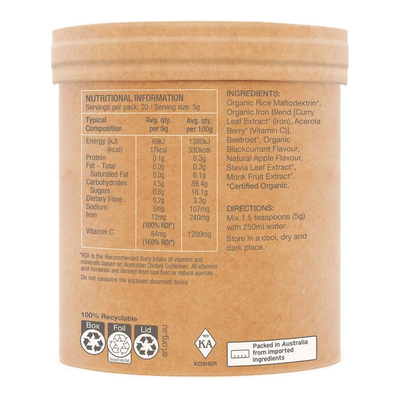 Amazonia Raw Organic Iron - Apple Blackcurrant, 100g
