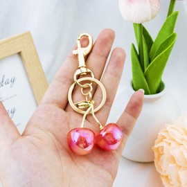 Cherry Keychain Bag Charm Sweet Cherry Purse Accessories for Women Gold Pink Bag Charms for Handbags Gift for Mom Sister Daughter Best Friend Birthday Mothers Day Gift Idea