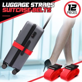12 Pack Luggage Straps Suitcase Belts Straps Wide Adjustable Packing Straps Travel Belts Accessories for Business Traveling Packing(Red)