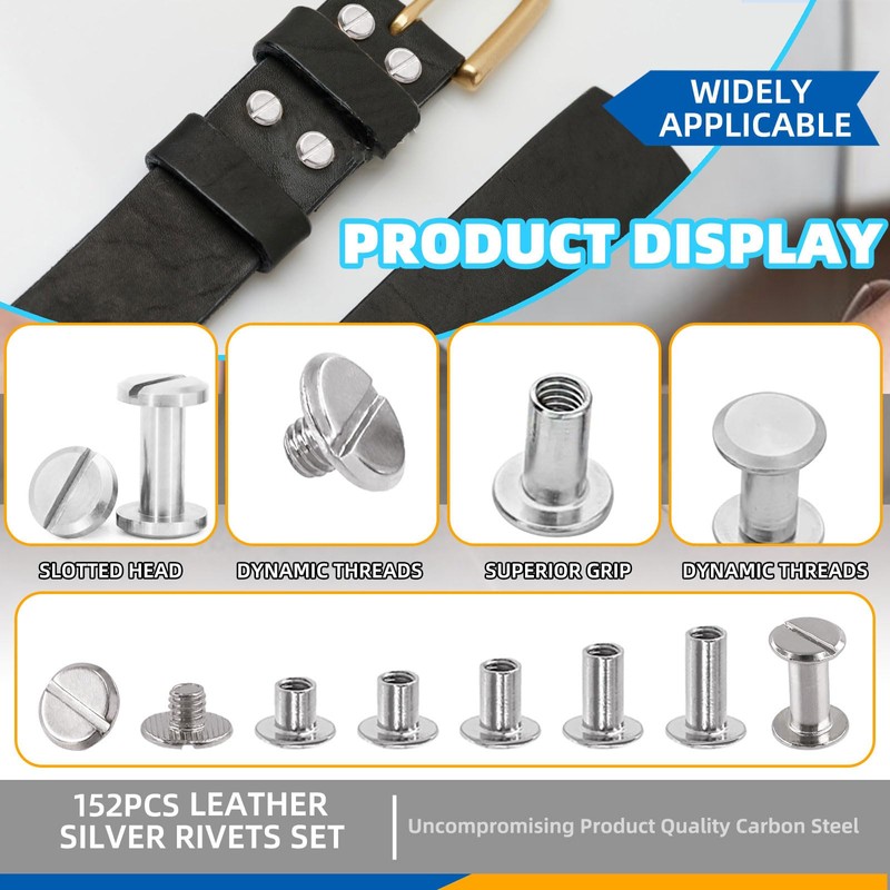 Glarks 150 Sets Silver Chicago Screws Assorted Kit, M5 x