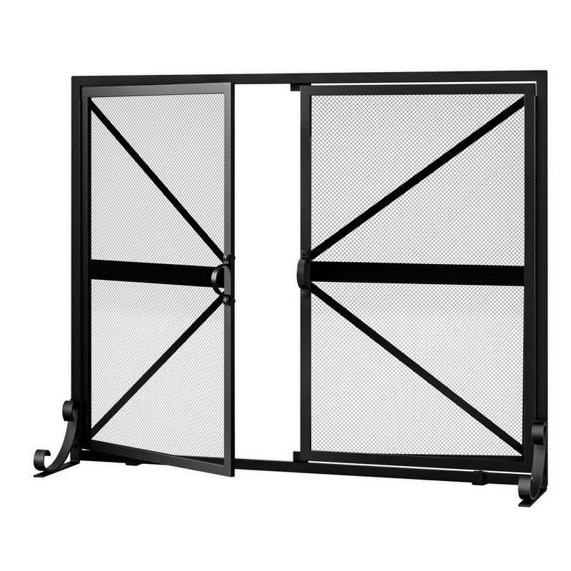 Fire Beauty Fireplace Screen with Doors, 2-Pannel Handcrafted Solid Wrought