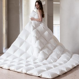 KAKABELL Goose Down Feather Comforter Palatial King Size Noiseless Duvet Insert with Premium Egyptian Cotton Cover Medium Warm Soft Down Duvet Insert 120x98 Inches