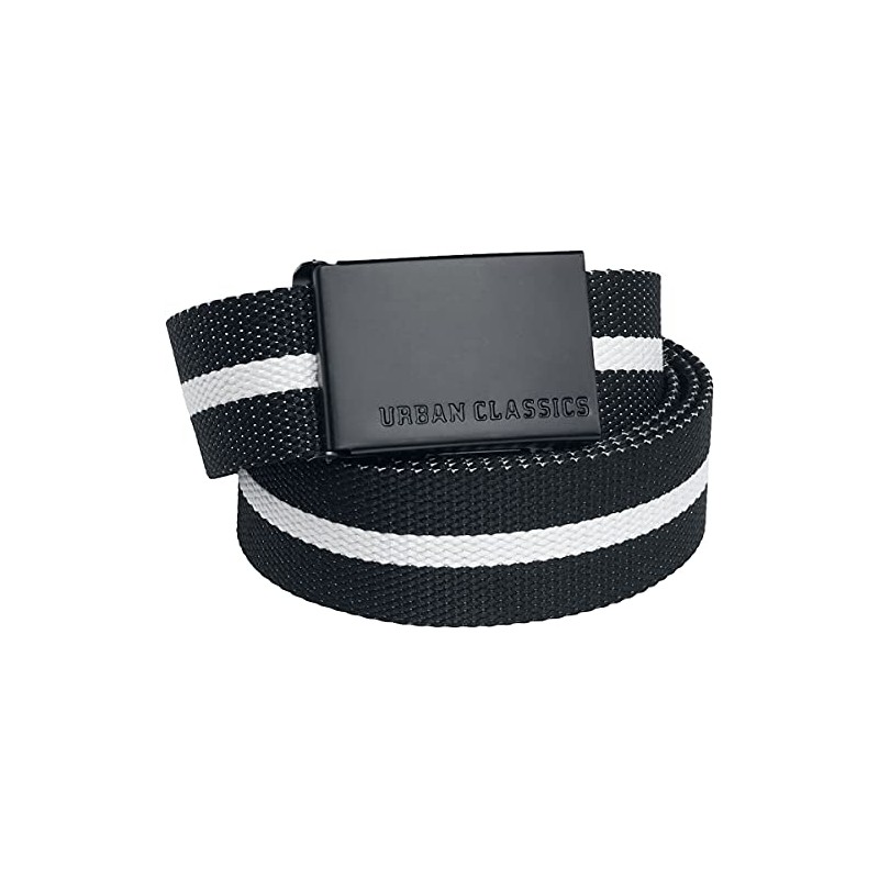 Urban Classics Canvas Belt, Black White Stripe/Black, One Size