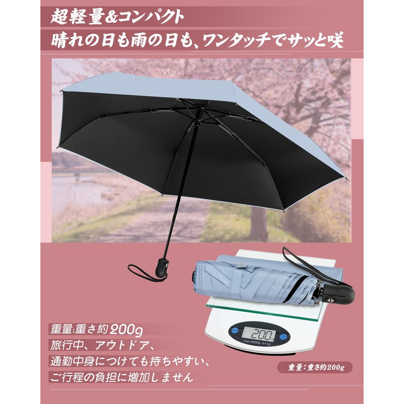 NINEMAX Parasol, Folding Umbrella, Ultra Lightweight, One-Touch, Automatic Open/Close, Compact,