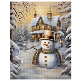 Tucocoo 1000 Pieces Jigsaw Puzzles for Adults Winter Scene Snowman Puzzle Cottages in Village Christmas Art Puzzles for Challenging Family Activity Game DIY Puzzle Wall Decor Gifts