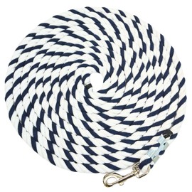 Intrepid International Premium Horse Rope Lunge Line - Durable 1/2" Diameter, 25' Length Cotton Lunge Line with Secure Snap for Equestrian Training Excellence, Navy/White