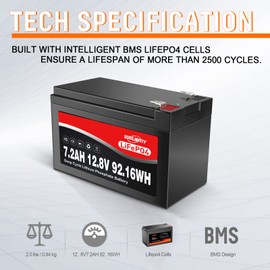 SDULIBITIY 12V LiFePO4 Battery - 12 Volt 7.2Ah Lithium Battery LiFePO4 2000+ Deep Cycle Rechargeable Built-in BMS Battery Perfect for RV Kids Scooters, Fish Finder, Solar, Off-Grid Applications