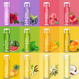 RBUGR 84 Pack of Lip Balm, 12 Flavored Lip Balms Natural Organic Vitamin E Lip Balms Pack for Dry Cracked Lips, Moisturising Lip Balm Bulk Gifts Stocking Stuffers Party Favors(4.2g/0.15oz)