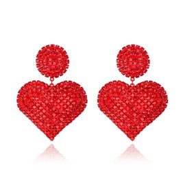 Clearine Gorgeous Stunning Heart Earrings for Women, Fashion Sparkle Full Crystal Dangle Drop Earring for Wedding Party Prom Ruby Red-Tone