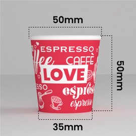 LoveRedCUP 100 Paper Coffee Cups 65ml Eco Friendly Biodegradable Disposable Cups Small Takeaway Hot Drinks
