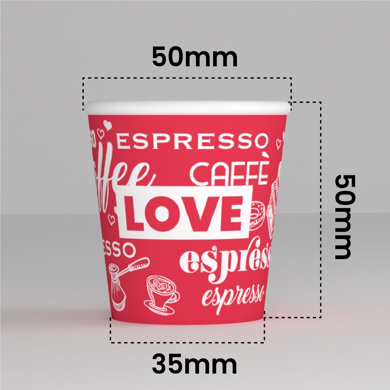LoveRedCUP 100 Paper Coffee Cups 65ml Eco Friendly Biodegradable Disposable
