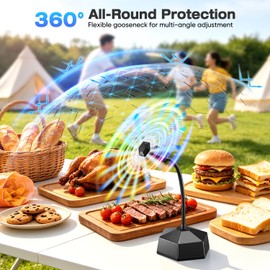 VEUIEIZT Fly Fans for Tables, Tabletop Food Fan, Fly Fan with 360° Adjustable Gooseneck & Dual-Sided Reflective Blades, Portable Fly Table Fan for Picnic, Party, Restaurant, Kitchen, and BBQ, 4 Pack