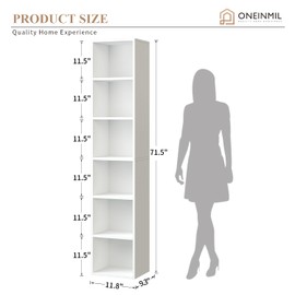 oneinmil Tall Narrow Bookshelf, 6-Tier Cube Display Rack, Modern Corner Bookshelf with Storage Space, Storage Cabinet for Home Office,White