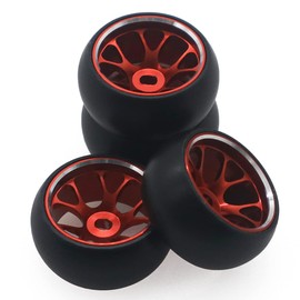 RCAWD RC wheel Rims and Tires for 1/28 Wltoys Kyosho Mini-Z, Mini-Q, Mini-D, K969 K989 P929 Drift Rally Upgrade Part, No More Glue RC Wheel Parts with Larger Outer Diameter 26.8mm（Red