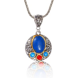 Soulnioi Flower Colored Opal Lapis Lazuli Pendant Necklace, Spritual Healing Jewellery Gifts for Women