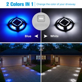 VOLISUN Solar Driveway Lights Dock Marine Lights 16 Pack,2 Colors in 1,Outdoor LED Deck Light,Solar Powered Waterproof Warning Step Light for Driveway Sidewalk Pathway (Blue/White),Saltwater Resistant