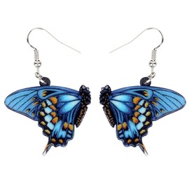 Bonsny Drop Dangle Big Morpho Menelaus Butterfly Earrings Fashion Insect Jewelry For Women (Navy)