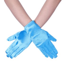 DreamHigh Women 9 Inches Short Satin Mittens Opera Gloves Wrist Length Gloves (Sky Blue)