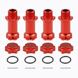 Rchobbytop 4pcs Aluminum 17mm Hex Adapter 30mm Extension Wheel Hub Drive Offset Width Extender with Anti-dust Cap Nuts for 1/8 RC On Road Car Off Road Truggy Truck Buggy Crawler, Red