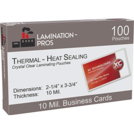 Business Card Laminating Pouches, 10 Mil Business Card Pouches, Heat Sealing Laminating Pouches, Thermal Pouches - 2.25" x 3.75" - 100 Pouches